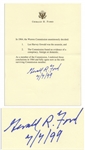 Gerald Ford Manuscript Signed Regarding the Warren Commission -- As a member of the Commission, I endorsed those conclusions in 1964 and fully agree now as the sole surviving Commission member.